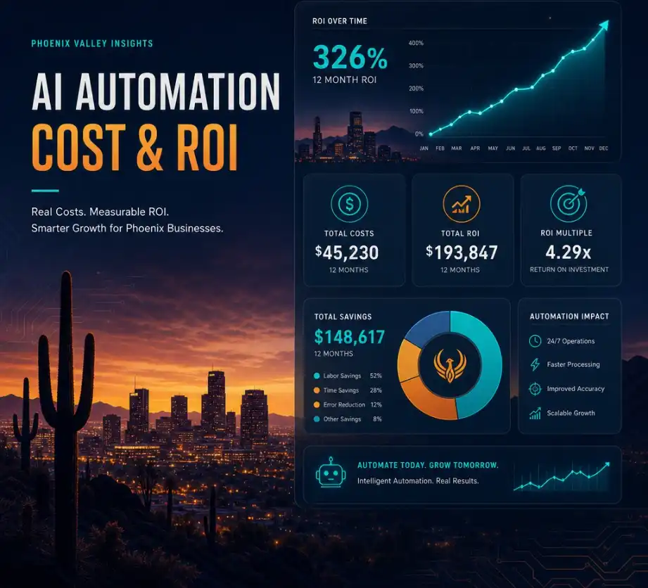 AI automation cost and ROI calculation chart showing payback timeline for a small business