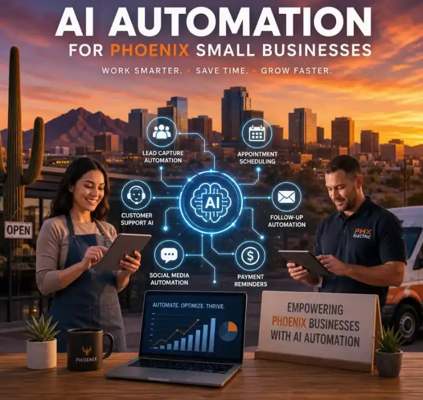 AI automation for a Phoenix small business, showing an automated workflow dashboard
