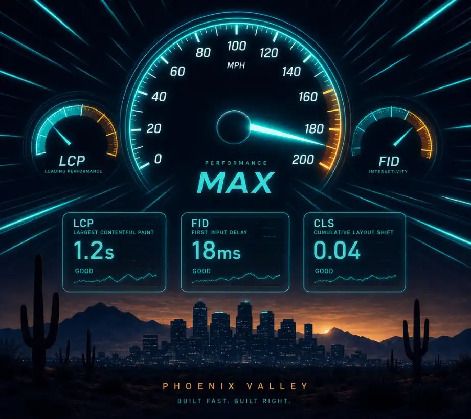 PageSpeed and Core Web Vitals SEO optimization results for a Phoenix Valley business website